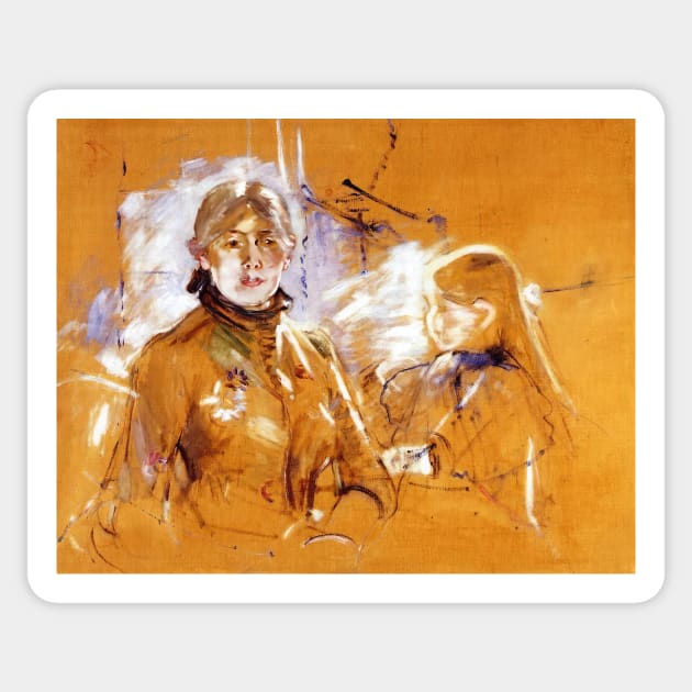 portrait of berthe morisot and her daughter - Berthe Morisot Sticker by Kollagio